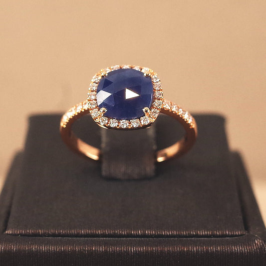 Saphir Ring mit Diamanten - V. Gasser 1873